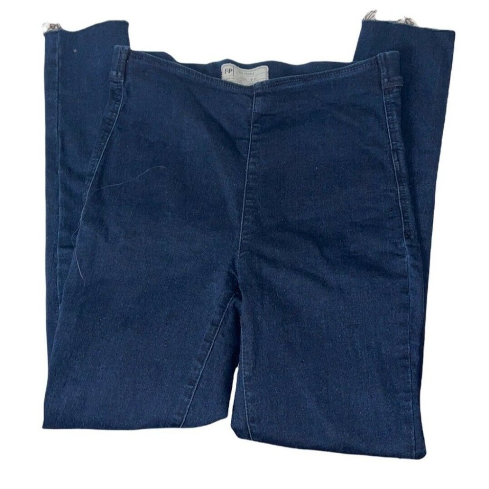 Free People Skinny Jegging Jeans W26 Dark Wash Raw Hem Stretch Denim